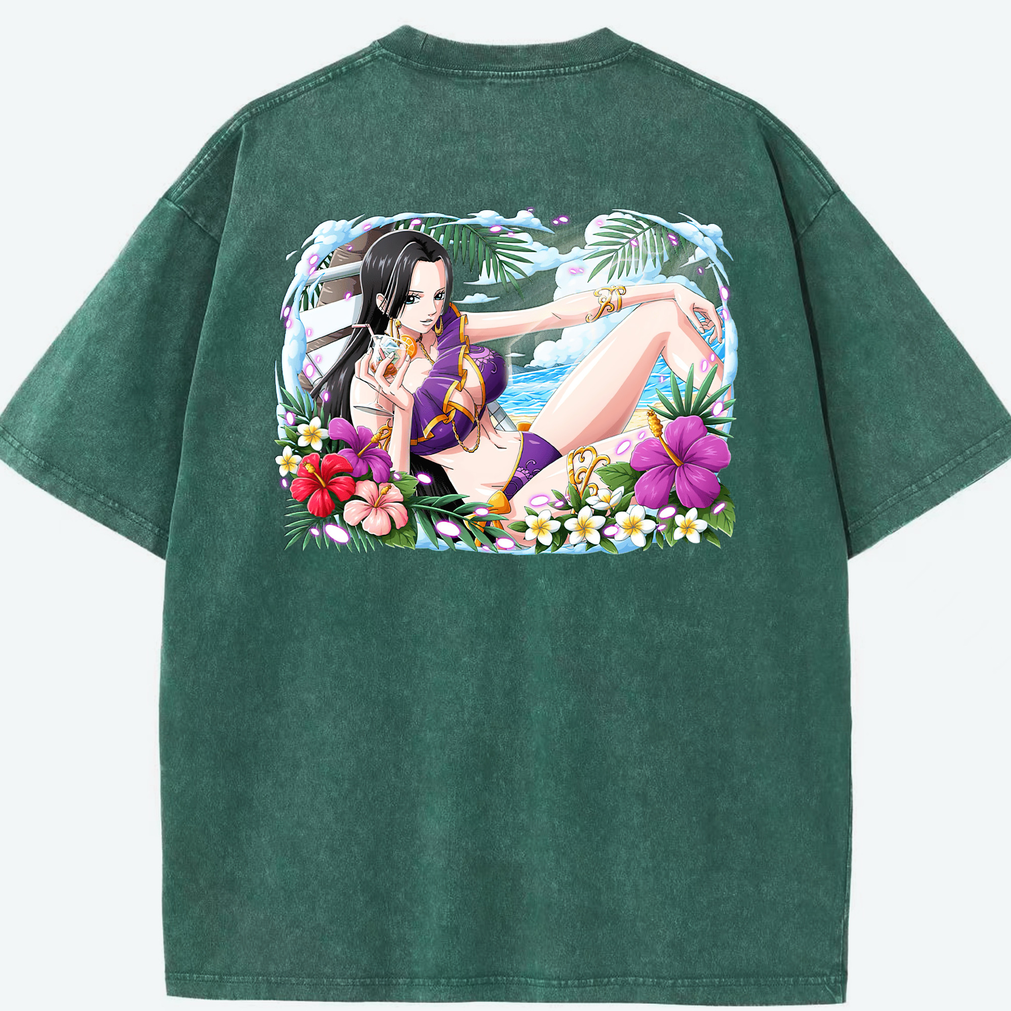 ワンピース ボア・ハンコック ONE PIECE Boa·Hancock 綿100% ヴィンテージ風 半袖Tシャツ（背面プリント）
